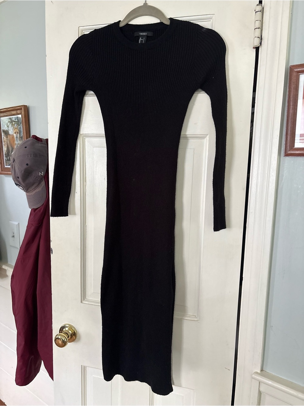 Forever 21 Black Ribbed Long-Sleeve Maxi Bodycon Dress